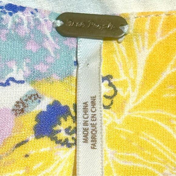 Free People Size Medium Powder Pink Floral Tiered Ruched Trim Empire Waist Tunic - Picture 6 of 13